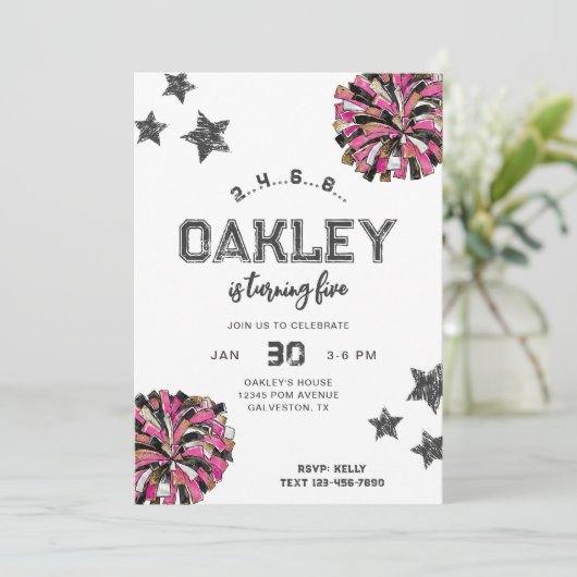 Cheerleading verjaardagsuitnodigingen | Cheer Part Kaart (Staand voorkant)