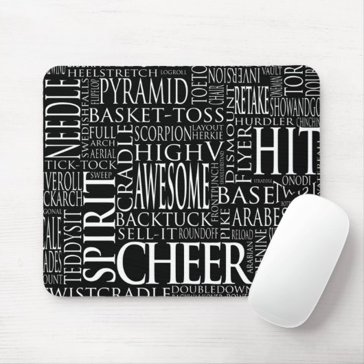 Cheerleading Word Cloud Muismat zwart-wit (Met muis)
