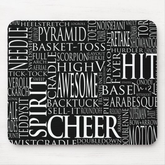 Cheerleading Word Cloud Muismat zwart-wit (Voorkant)