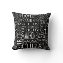 Cheerleading Word Cloud Pillow in zwart-wit
