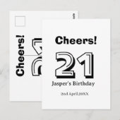 Cheers 21 birthday bold letter name boy man gifts  briefkaart (Voorkant / Achterkant)