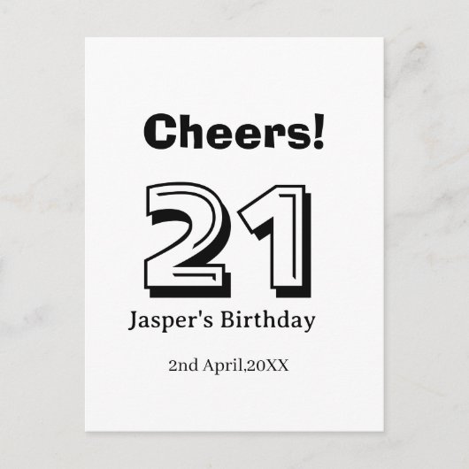 Cheers 21 birthday bold letter name boy man gifts  briefkaart (Voorkant)