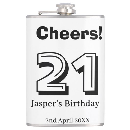 Cheers 21 birthday bold letter name boy man gifts  heupfles (Voorkant)