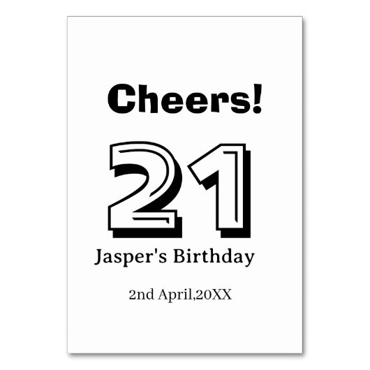 Cheers 21 birthday bold letter name boy man gifts  kaart (Voorkant)