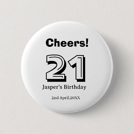 Cheers 21 birthday bold letter name boy man gifts  ronde button 5,7 cm (Voorkant)