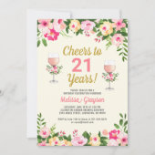 Cheers 21st Birthday Invitation Floral Kaart (Voorkant)