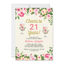 Cheers 21st Birthday Invitation Floral