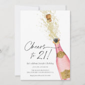 Cheers 21st Birthday Pink and Gold Photo Invitatio Kaart (Voorkant)