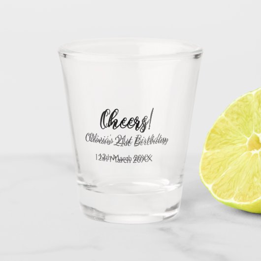 Cheers 21ste verjaardag naam toevoegen datum eenvo shot glas (Voorkant)