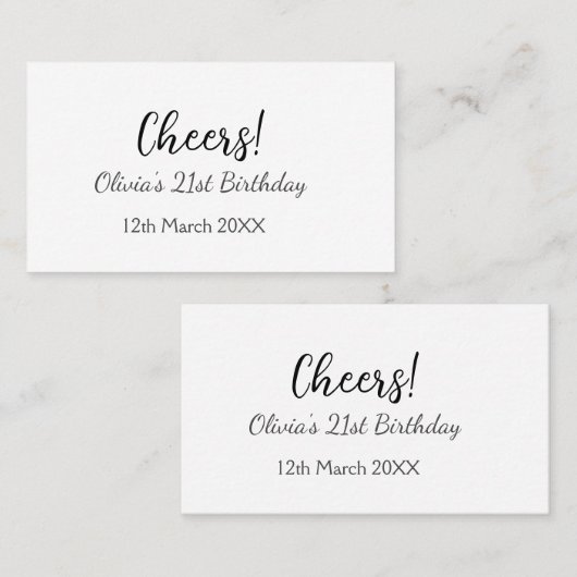 Cheers 21ste verjaardag naam toevoegen datum eenvo visitekaartje (Voorkant / Achterkant)