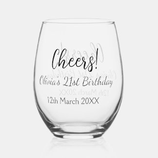 Cheers 21ste verjaardag naam toevoegen datum eenvo wijnglas zonder voet