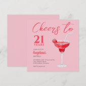 Cheers 21ste verjaardag roze kaart (Voorkant / Achterkant)