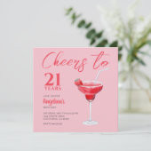 Cheers 21ste verjaardag roze kaart (Staand voorkant)