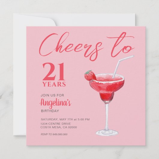 Cheers 21ste verjaardag roze kaart (Voorkant)