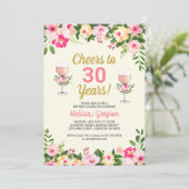 Cheers 30th Birthday Invitation Floral Kaart (Staand voorkant)