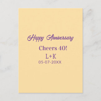 Cheers 40 happy anniversary purple orange pastel n briefkaart