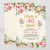 Cheers 40th Birthday Invitation Floral Kaart (Voorkant / Achterkant)