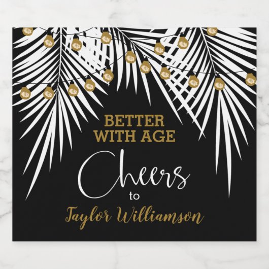 Cheers 50th Birthday Black en Gold Sparkling Wijnetiket (Enkel label)