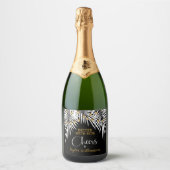 Cheers 50th Birthday Black en Gold Sparkling Wijnetiket (Voorkant)