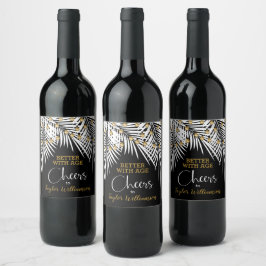 Cheers 50th Birthday Black en Gold Wijn Etiket