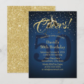 Cheers 50th Birthday Party Navy Blue Gold Glitter Kaart (Voorkant / Achterkant)