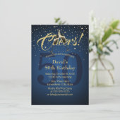 Cheers 50th Birthday Party Navy Blue Gold Glitter Kaart (Staand voorkant)