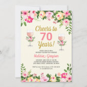 Cheers 70th Birthday Invitation Feminine Floral Kaart (Voorkant)