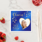 Cheers Aangepaste Foto Blauw en Goud 50ste Verjaar Servet (Insitu)