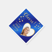 Cheers Aangepaste Foto Blauw en Goud 50ste Verjaar Servet (Hoek)