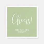 Cheers! Aangepaste Sage Groene Bruiloft Servetten (Voorkant)