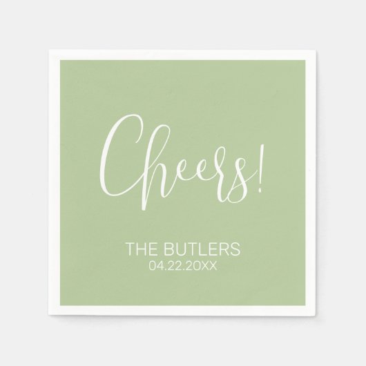 Cheers! Aangepaste Sage Groene Bruiloft Servetten (Voorkant)