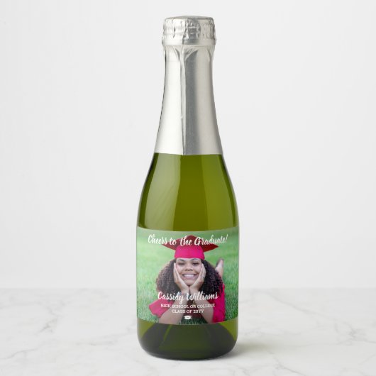 Cheers Afstuderen 1 Foto White Script Mini Split Sparkling Wijnetiket (Voorkant)