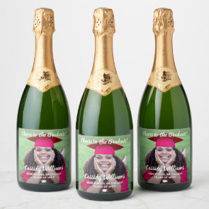 Cheers Afstuderen 1 Photo Elegant White Script Sparkling Wijnetiket