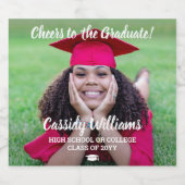 Cheers Afstuderen 1 Photo Elegant White Script Sparkling Wijnetiket (Enkel label)