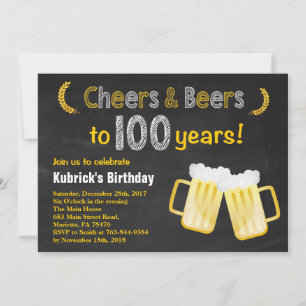 Cheers and Beers 100th Birthday Invitation Kaart