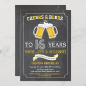 Cheers and Beers 16e Birthday Invitation Card Kaart (Voorkant / Achterkant)