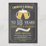 Cheers and Beers 18th Birthday Invitation Card Kaart<br><div class="desc">Cheers and Beers 18th Birthday Invitation Card met achtergrondkartonnen achtergrond. Voor verdere aanpassing,  te klikken gelieve de knoop "van de Aanpassing het"en ons ontwerphulpmiddel te gebruiken om deze sjabloon te wijzigen.</div>