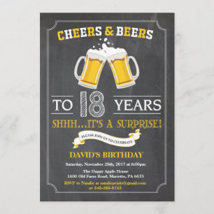 Cheers and Beers 18th Birthday Invitation Card Kaart