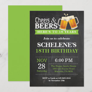 Cheers and Beers 18th Birthday Invitation Card Kaart