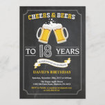 Cheers and Beers 18th Birthday Invitation Card Kaart<br><div class="desc">Cheers and Beers 18th Birthday Invitation Card met achtergrondkartonnen achtergrond. 16e 18e 21e 30e 40e 50e 70e 80e 90e 100e. Elke leeftijd. Voor verdere aanpassing,  te klikken gelieve de knoop "van de Aanpassing het"en ons ontwerphulpmiddel te gebruiken om deze sjabloon te wijzigen.</div>