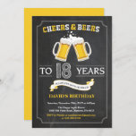 Cheers and Beers 18th Birthday Invitation Card Kaart<br><div class="desc">Cheers and Beers 18th Birthday Invitation Card met achtergrondkartonnen achtergrond. 16e 18e 21e 30e 40e 50e 70e 80e 90e 100e. Elke leeftijd. Voor verdere aanpassing,  te klikken gelieve de knoop "van de Aanpassing het"en ons ontwerphulpmiddel te gebruiken om deze sjabloon te wijzigen.</div>