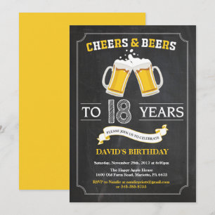 Cheers and Beers 18th Birthday Invitation Card Kaart