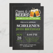 Cheers and Beers 20th Birthday Invitation Card Kaart (Voorkant / Achterkant)