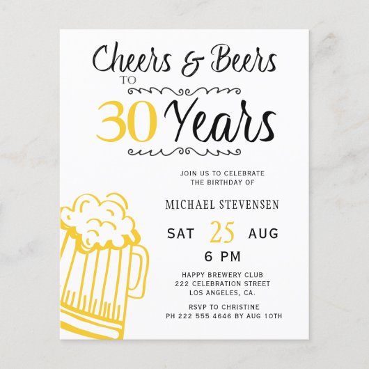 Cheers and beers 30e jarige verjaardagsuitnodiging (Voorkant)