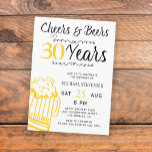 Cheers and beers 30e man casual verjaardag kaart<br><div class="desc">Informele en grappige kaasmakers en beers volwassen mannen die dertig jaar oud zijn,  hebben een uitnodigingskaart met een fancy typografische script,  een gele mok van geborenen en  stijl.             Geschikt voor om het even welke leeftijd of mijlpaal verjaardagspartij. Eenvoudig te personaliseren door leeftijd,  naam en feestgegevens te wijzigen!</div>