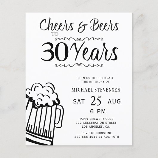 Cheers and beers 30e man verjaardagsuitnodiging (Voorkant)