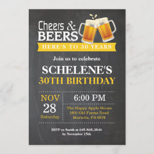 Cheers and Beers 30th Birthday Invitation Card Kaart
