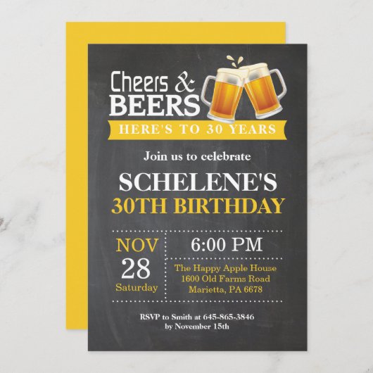 Cheers and Beers 30th Birthday Invitation Card Kaart (Voorkant / Achterkant)