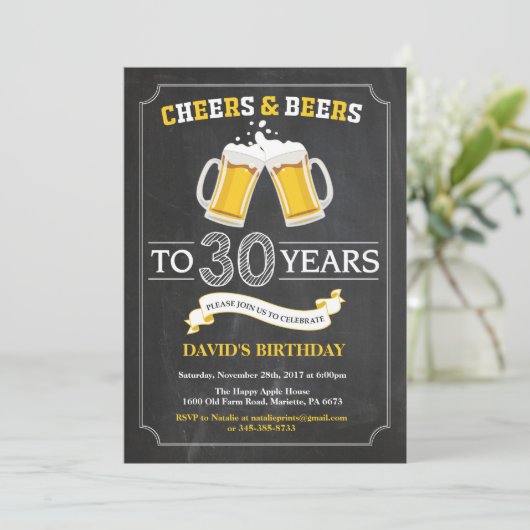 Cheers and Beers 30th Birthday Invitation Card Kaart (Staand voorkant)