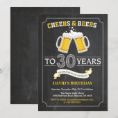 Cheers and Beers 30th Birthday Invitation Card Kaart (Voorkant / Achterkant)